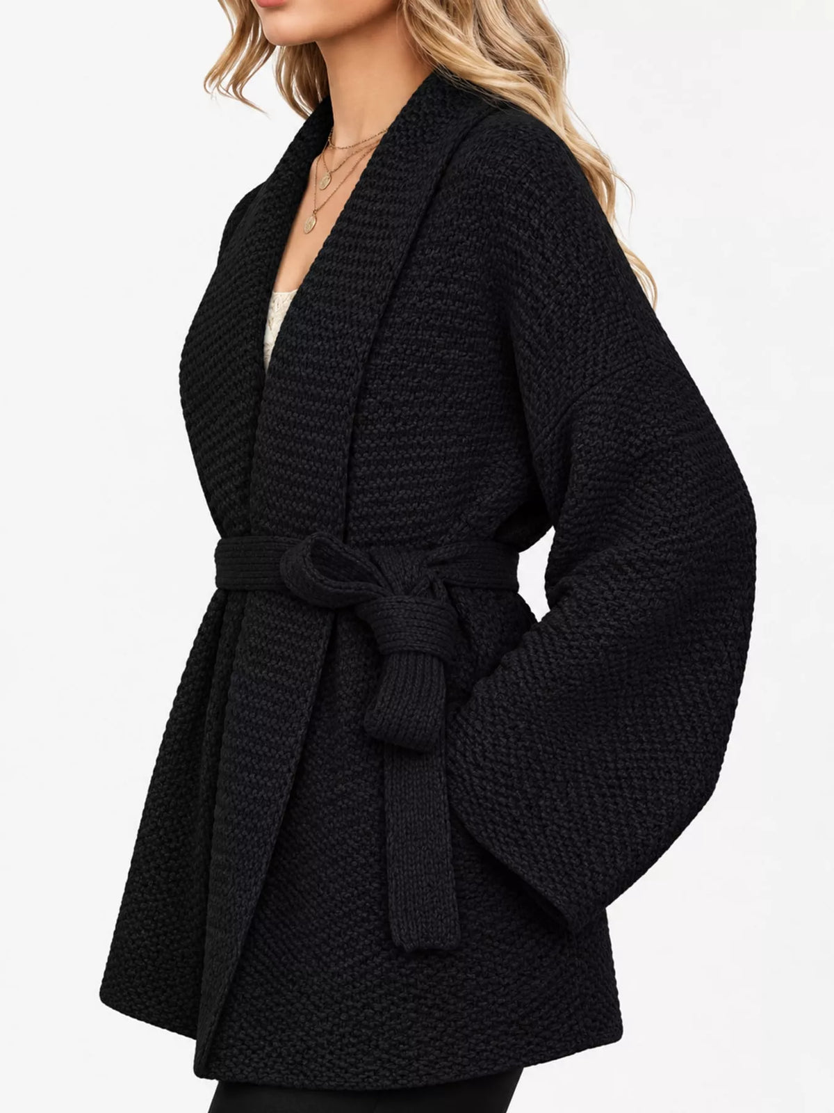 Full Size Belted Open-Front Knit Cardigan Plus Size
