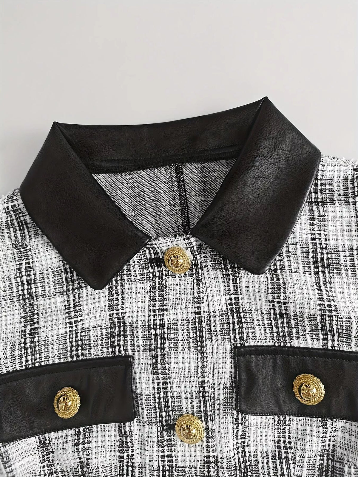 Long Sleeve Plaid Tweed Button-Down Mini Dress