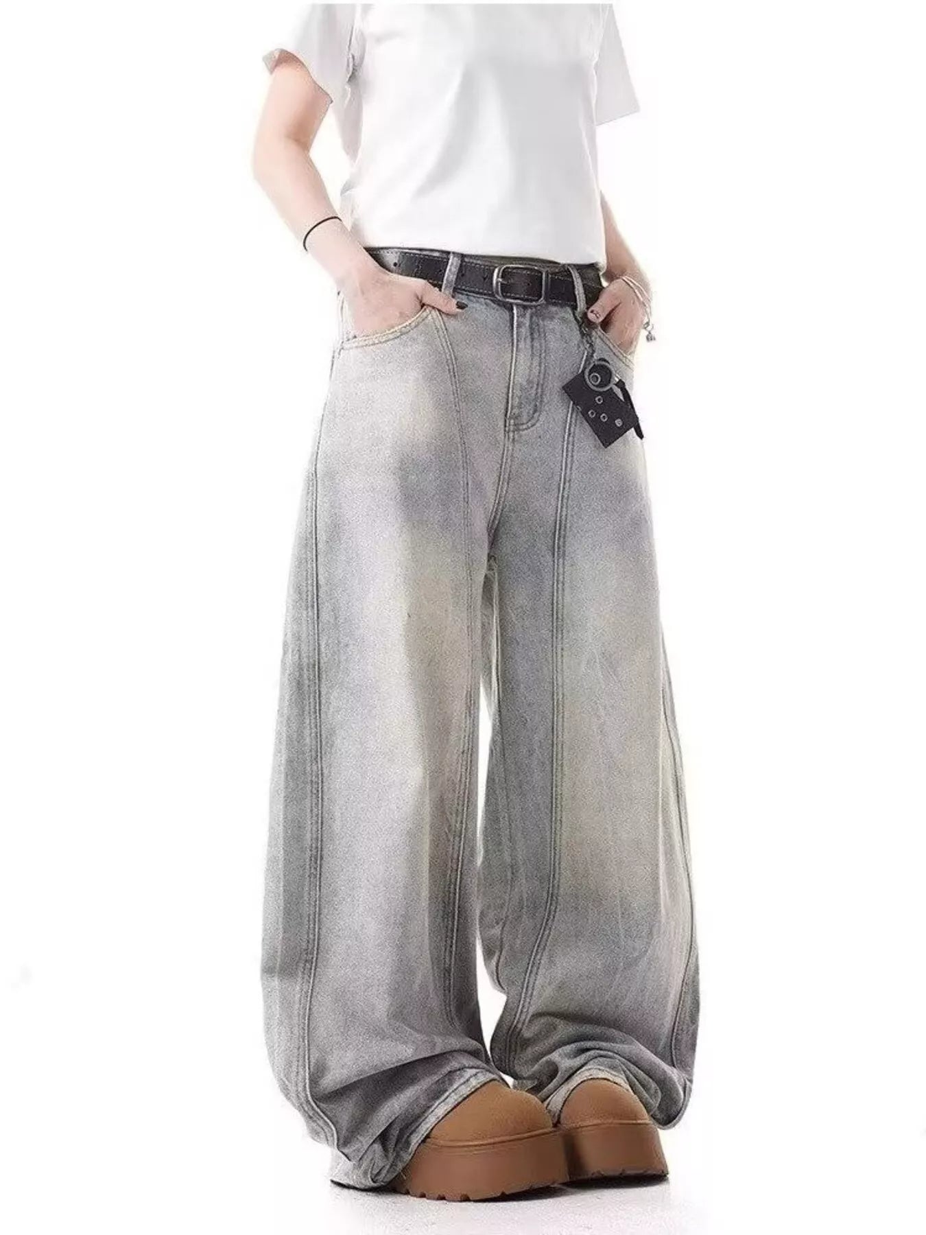 Men's Full Size Vintage Wash Wide Leg Jeans Plus Size