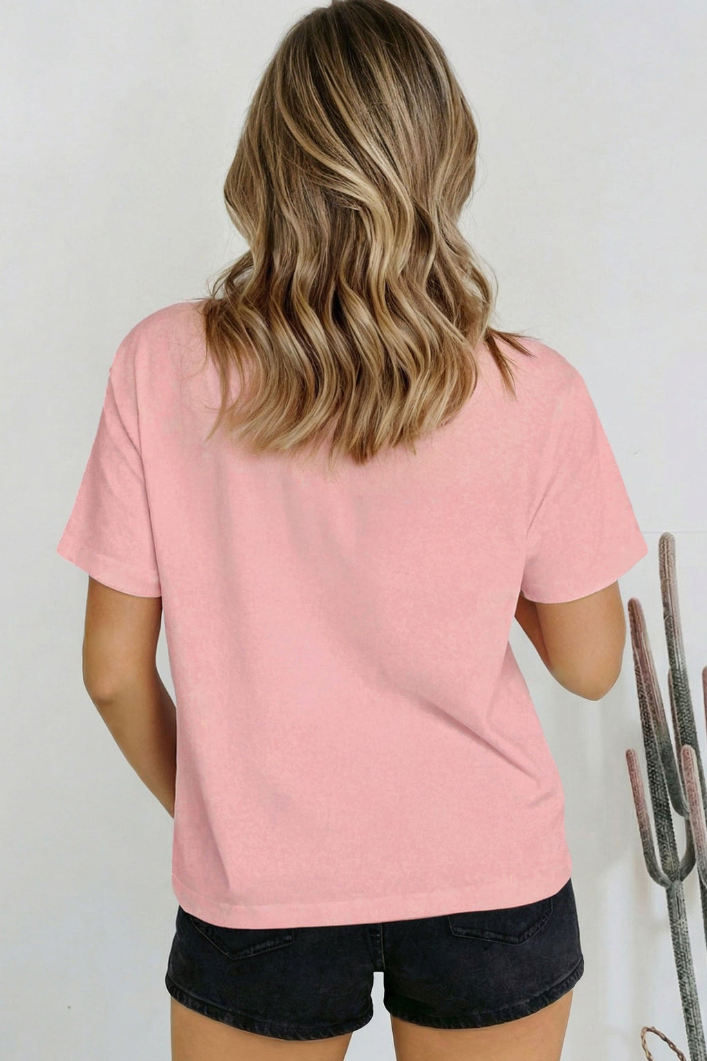 Pink Solid Color High Neck Oversize Tee