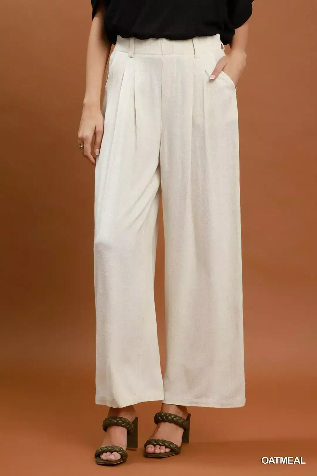 Umgee High Waist Linen Blend Wide Leg Trousers