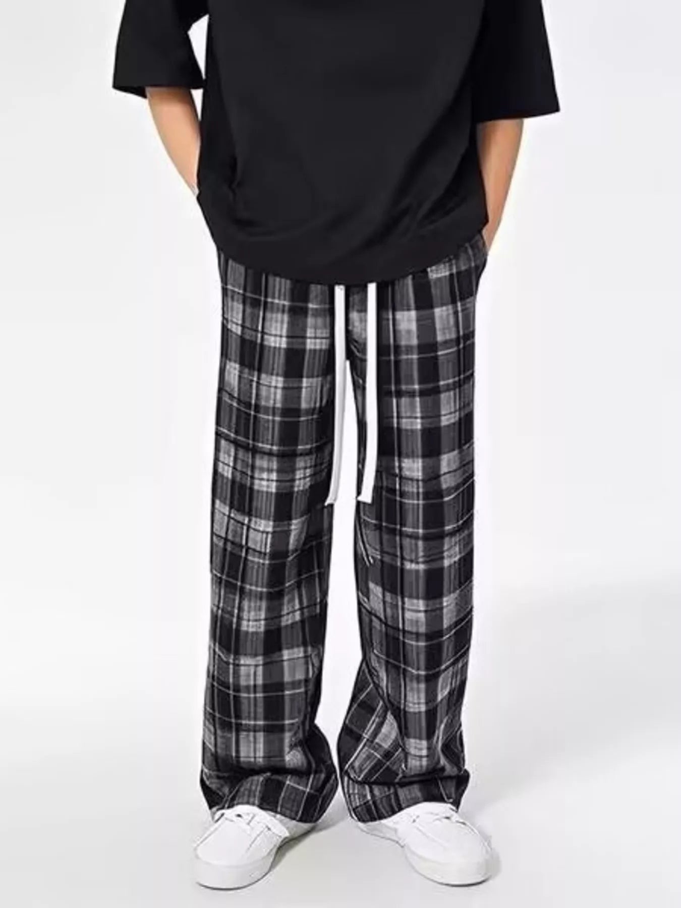 Men's Plus Size Plaid Drawstring Loose Fit Pants