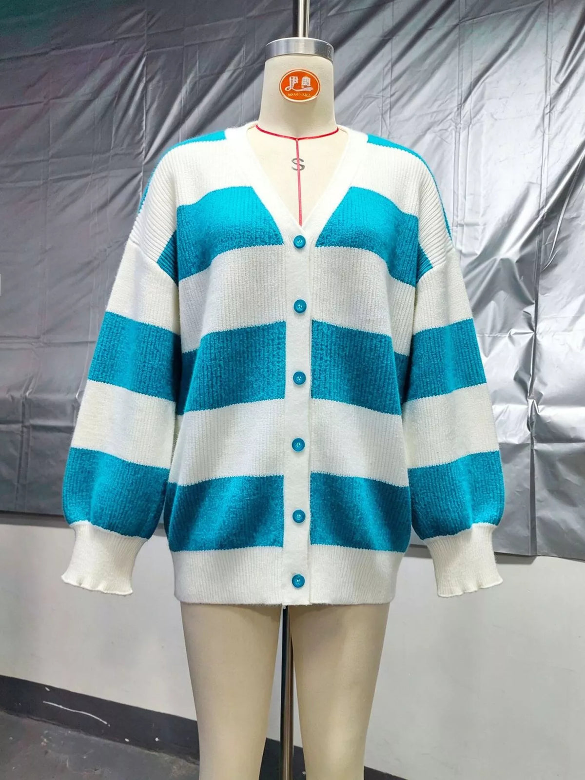Striped V-Neck Button-Down Cardigan