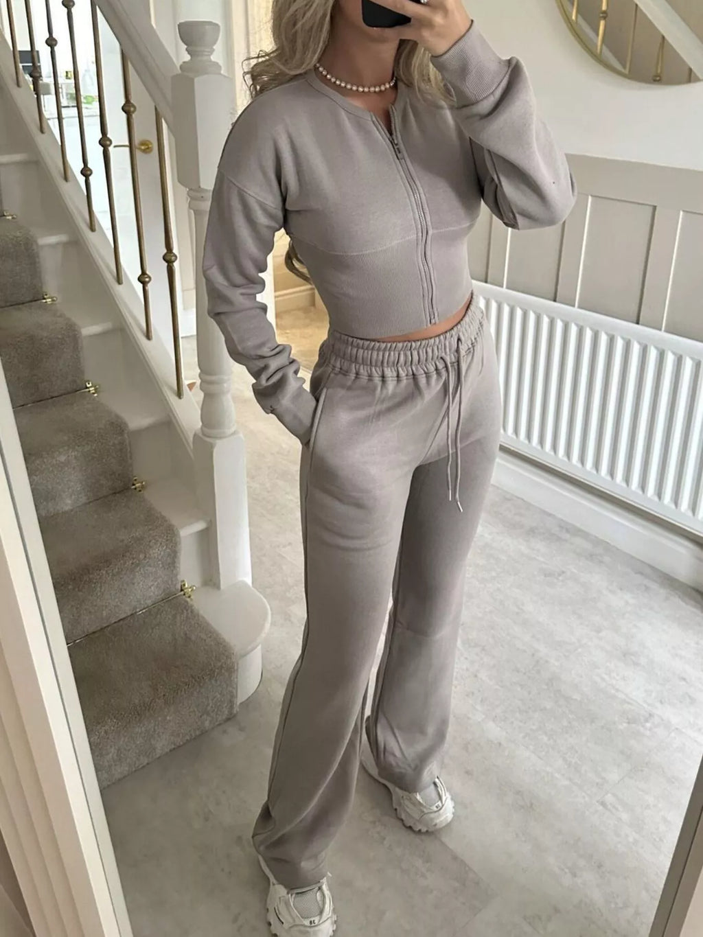 Zip-Up Crop Hoodie and High-Waisted Pants Set