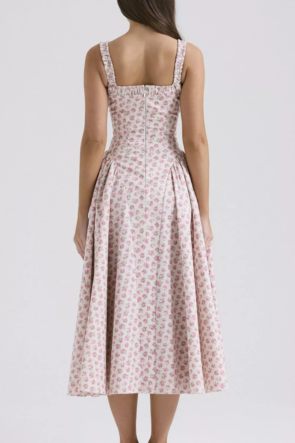 Floral Square Neck Wide Strap Midi Dress