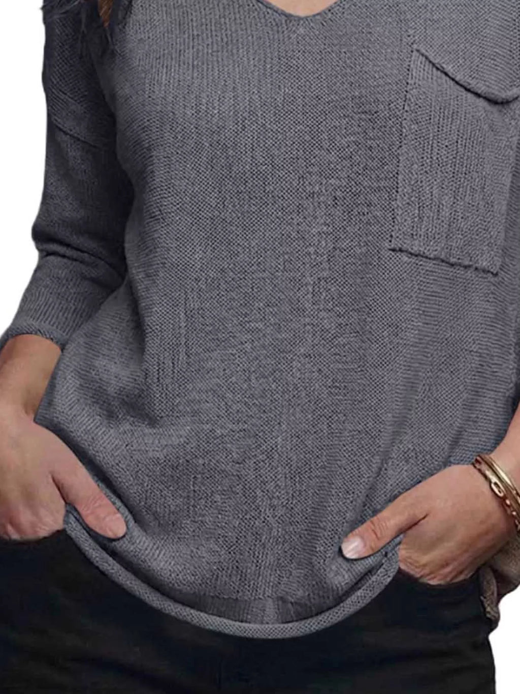 V-Neck Chest Pocket Knit Top