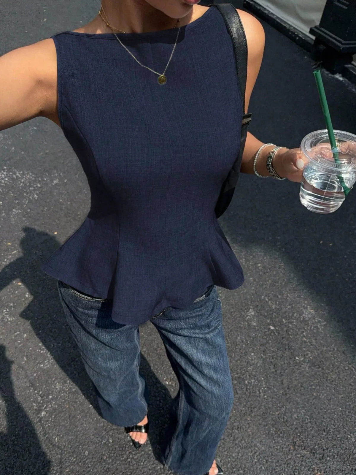 Backless Peplum Tank Top with Bow Tie