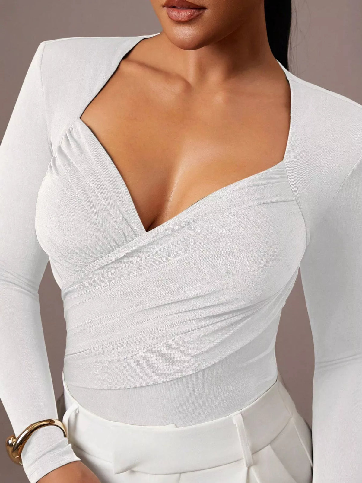 Ruched Surplice Long Sleeve Bodysuit