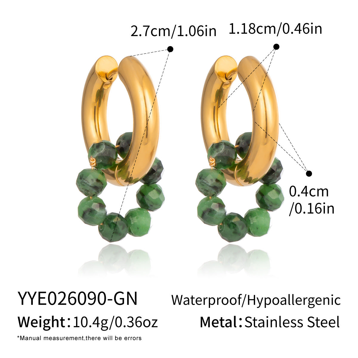 Stainless Steel Natural Stone Pendant Earrings