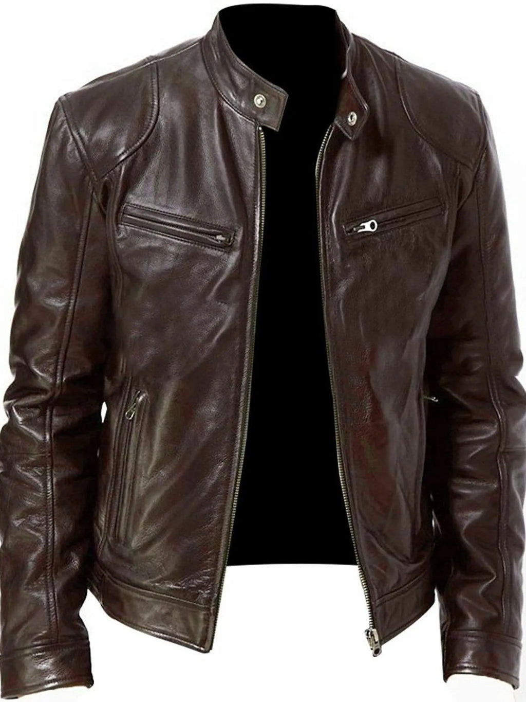 Men's Full Size Leather Biker Jacket with Zipper Pockets Plus Size