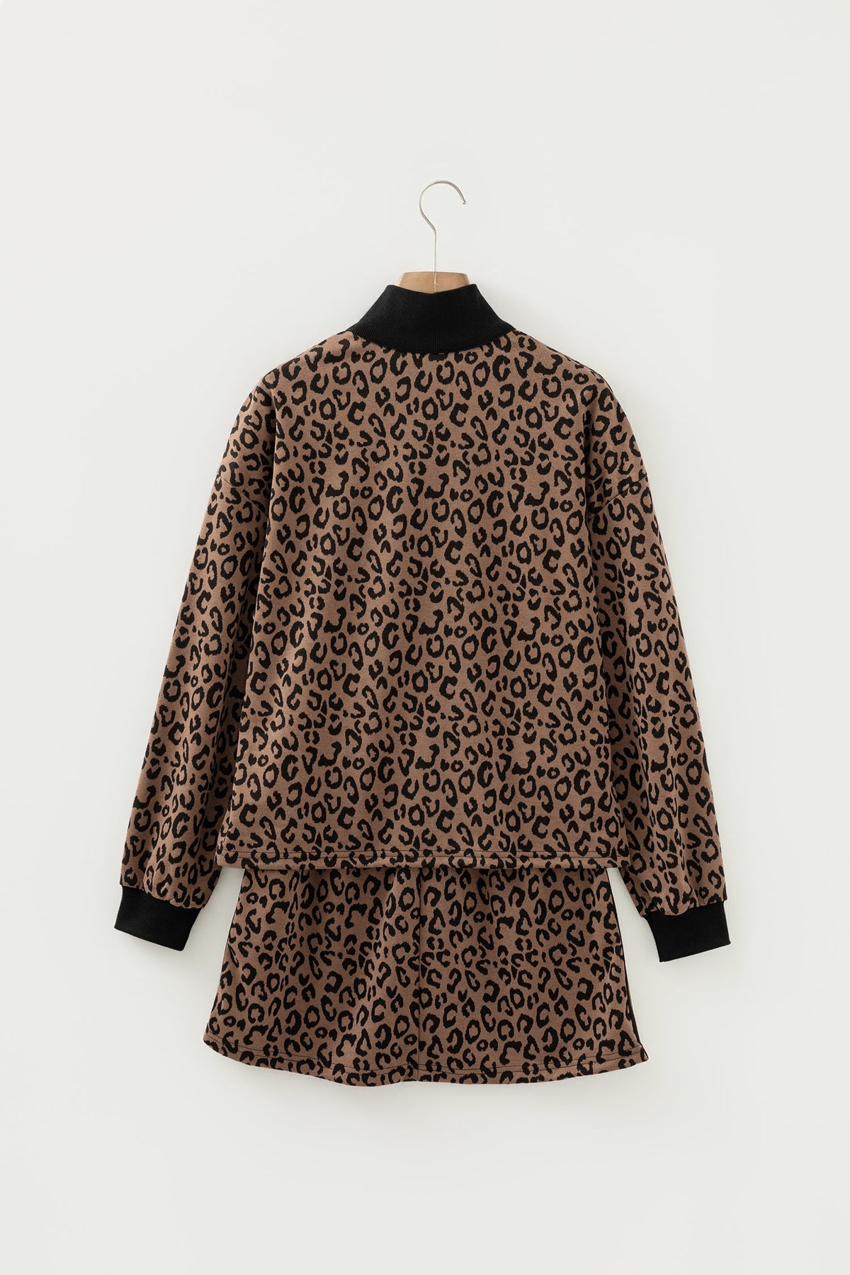 Leopard Quarter Zip Top & Mini Skirt Set