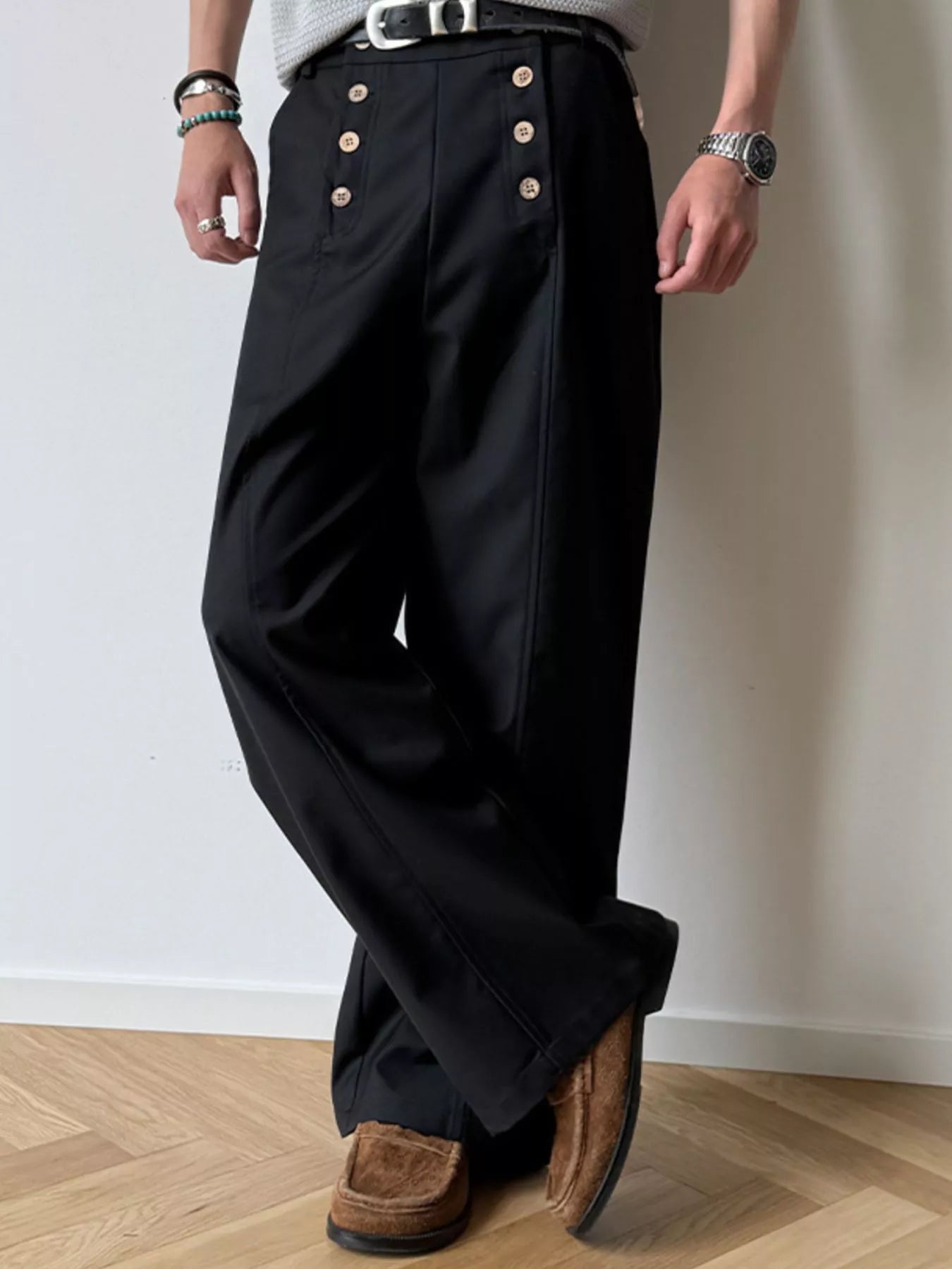 Men's  Button-Detailed Wide Leg Pants