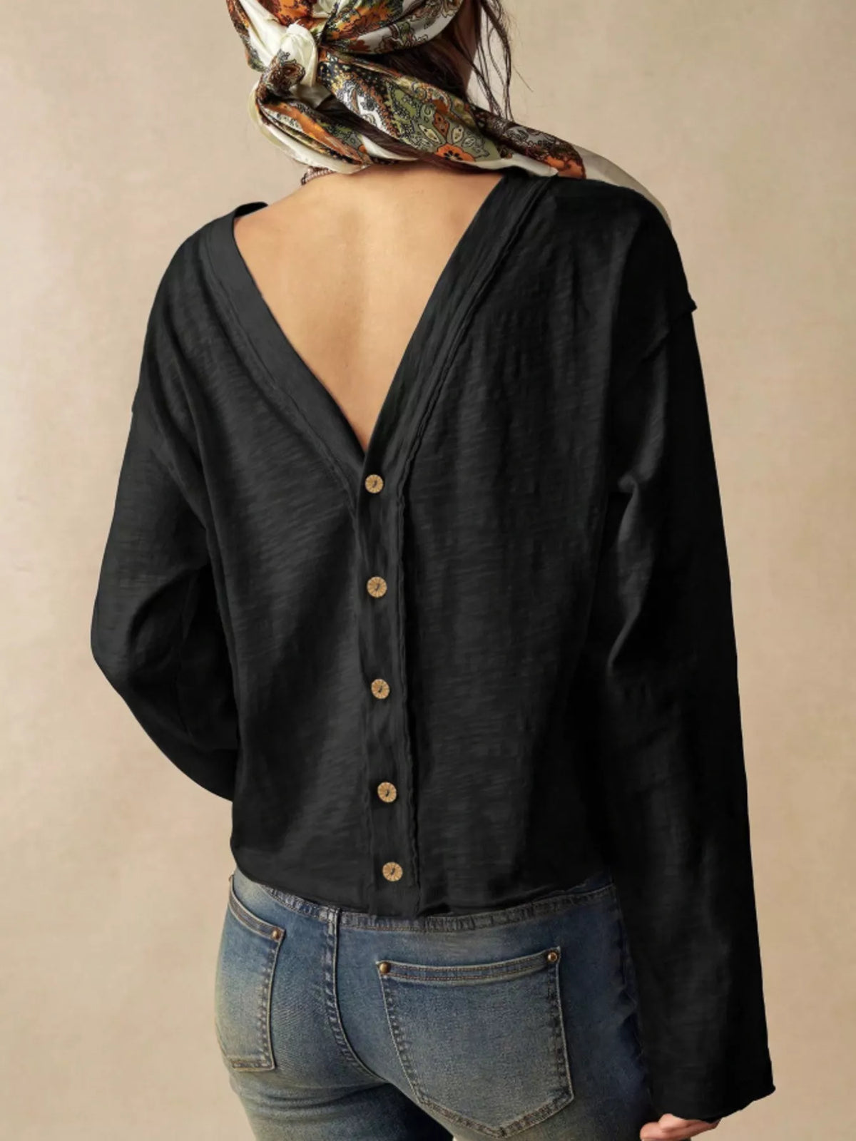 Exposed Seam Long Sleeve Shirt with Two Way to Wear