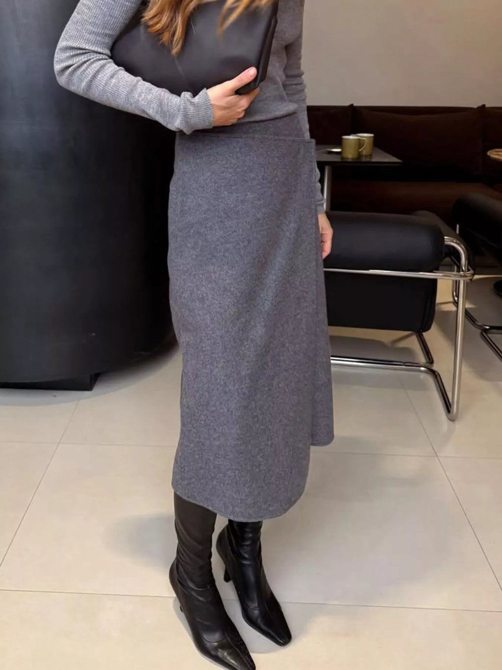 High-Waisted Wrap Midi Skirt