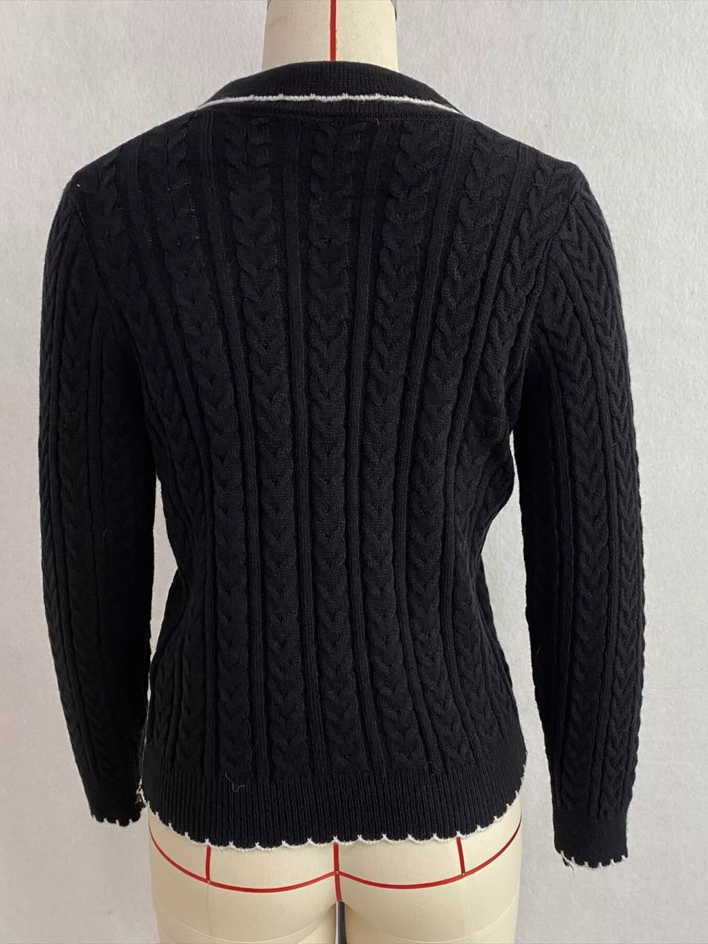 Cable Knit Polo Collar Button-Up Cardigan