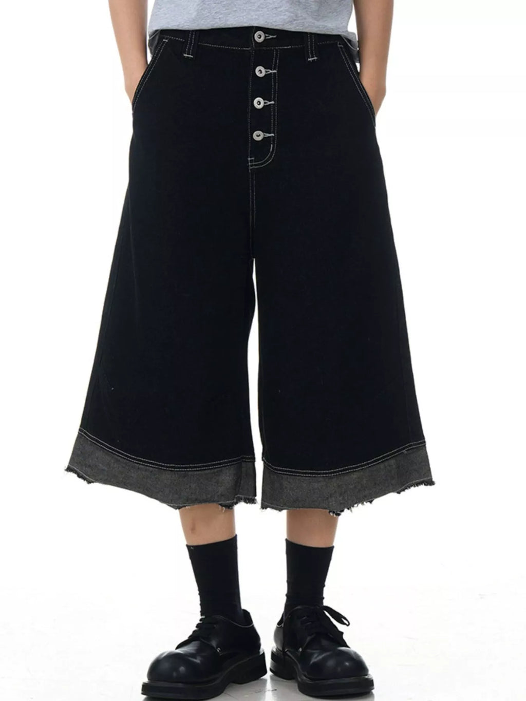 Men's Button Fly Wide Leg Denim Capris