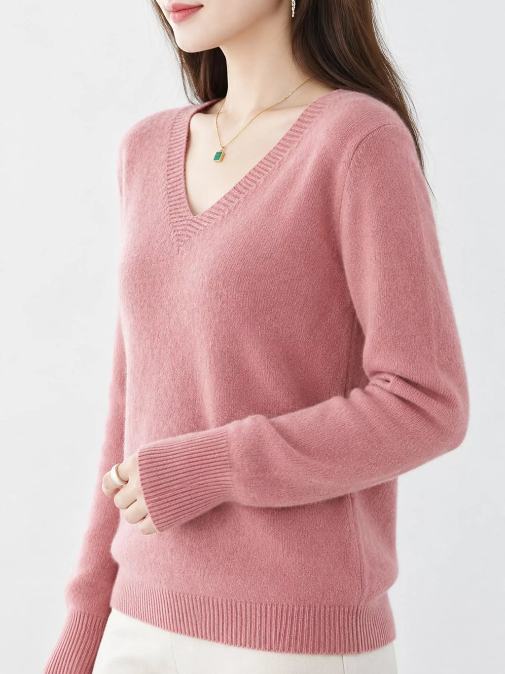 V-Neck Solid Color Sweater