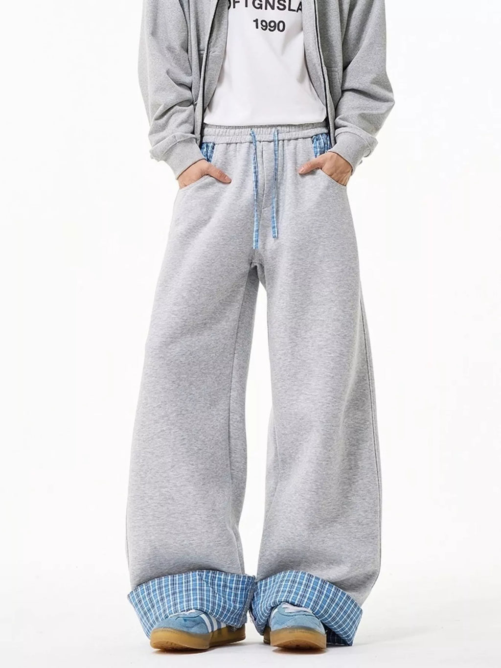 Men's Plus Size Wide Leg Plaid Cuff Sweatpants