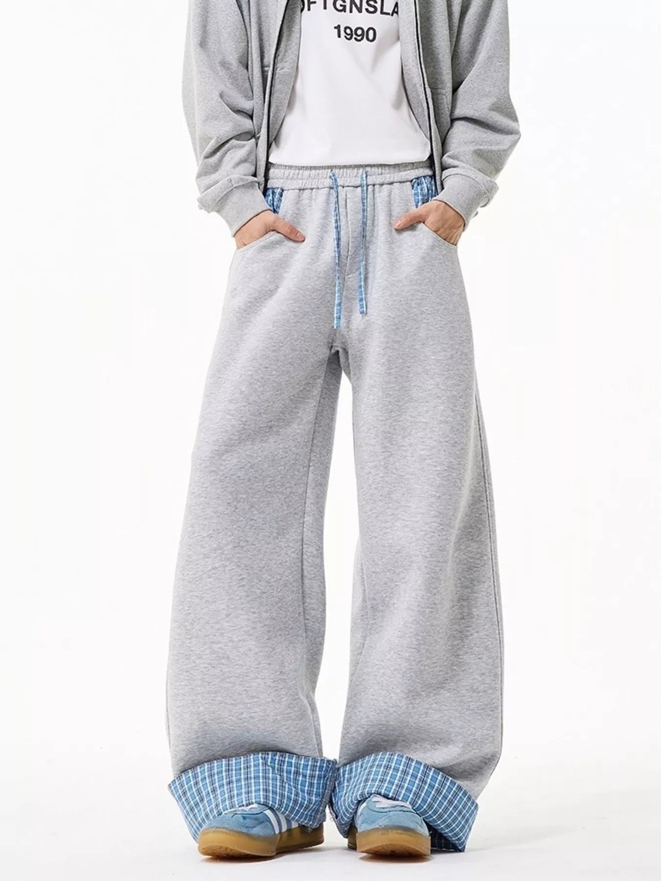 Men's Plus Size Wide Leg Plaid Cuff Sweatpants