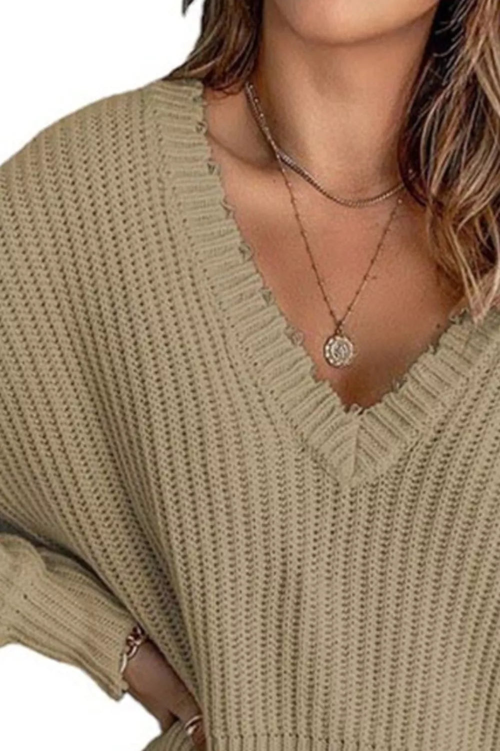 Full Size Raw Hem V-Neck Sweater Plus Size