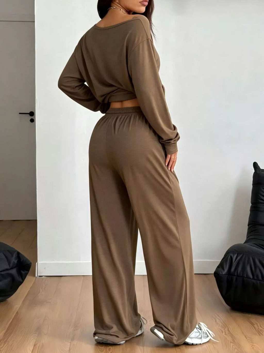 Full Size One-Shoulder Top and Drawstring Pants Set Plus Size