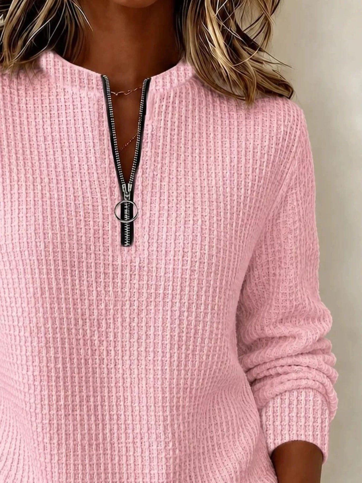 Full Size Quarter-Zip Textured Sweatshirt Plus Size