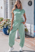 Moonlight Jade Solid Color Cropped Tank Top and Jogger Pants Set