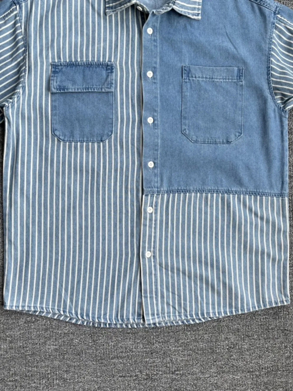 Men's Plus Size Striped Short Sleeve Denim Shirt