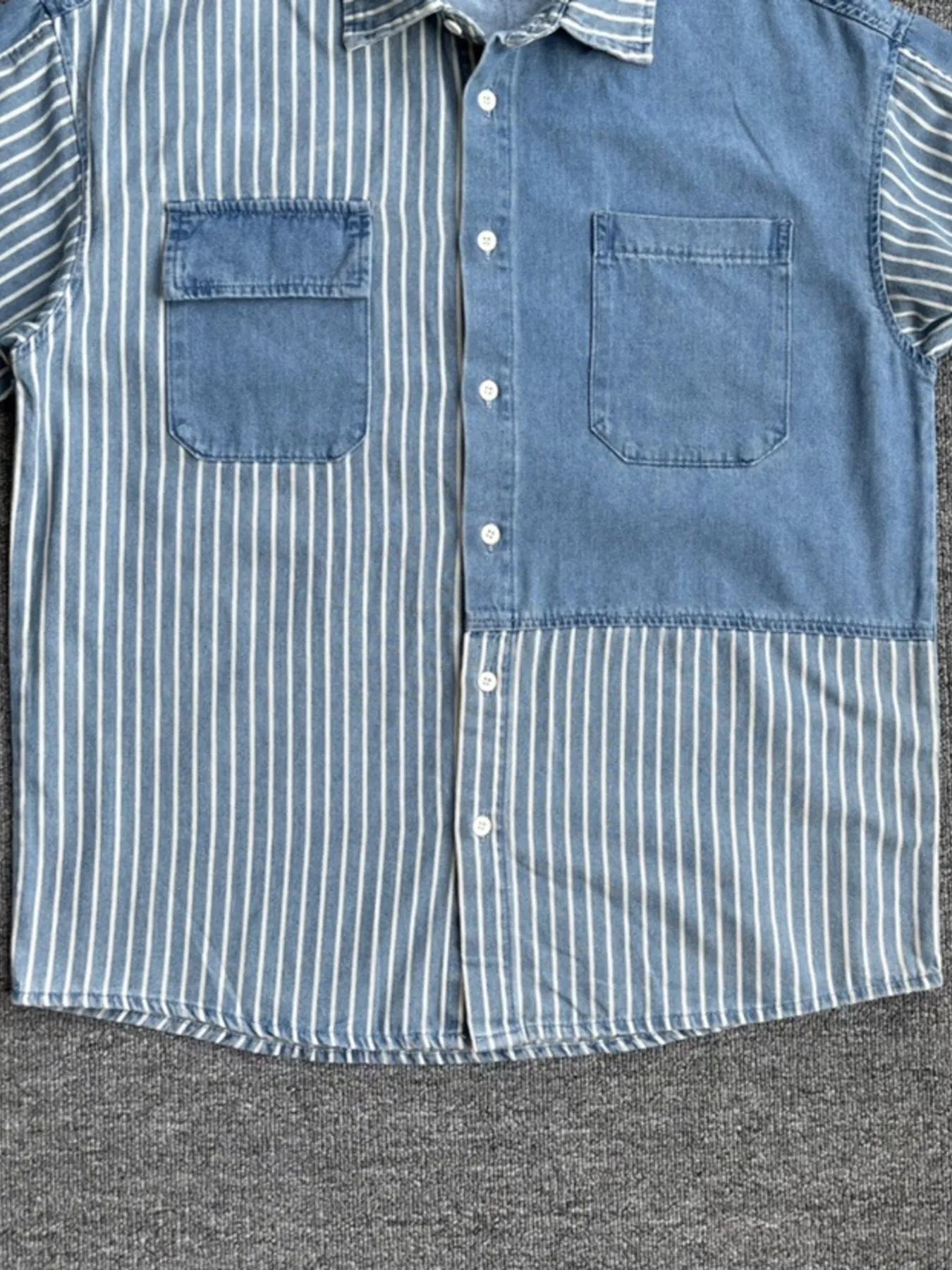 Men's Plus Size Striped Short Sleeve Denim Shirt