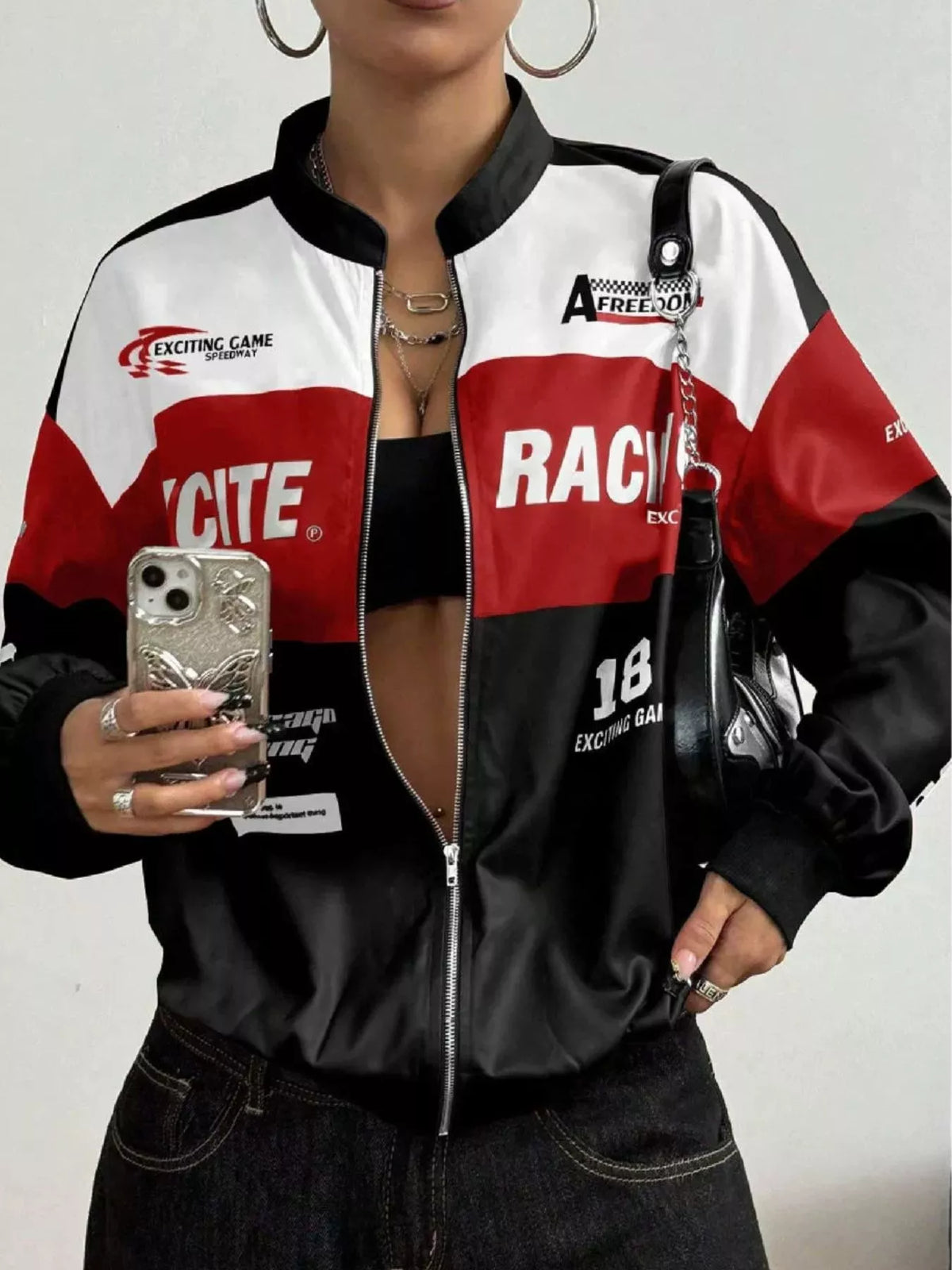 Letter Print Zip Up Jacket