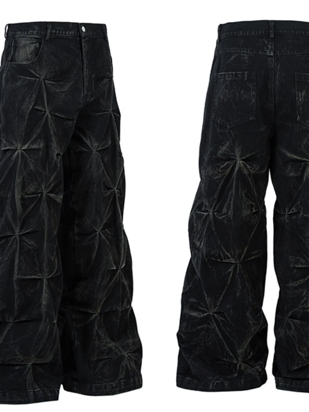 Men's Wide Leg Jeans with Ruched Detail