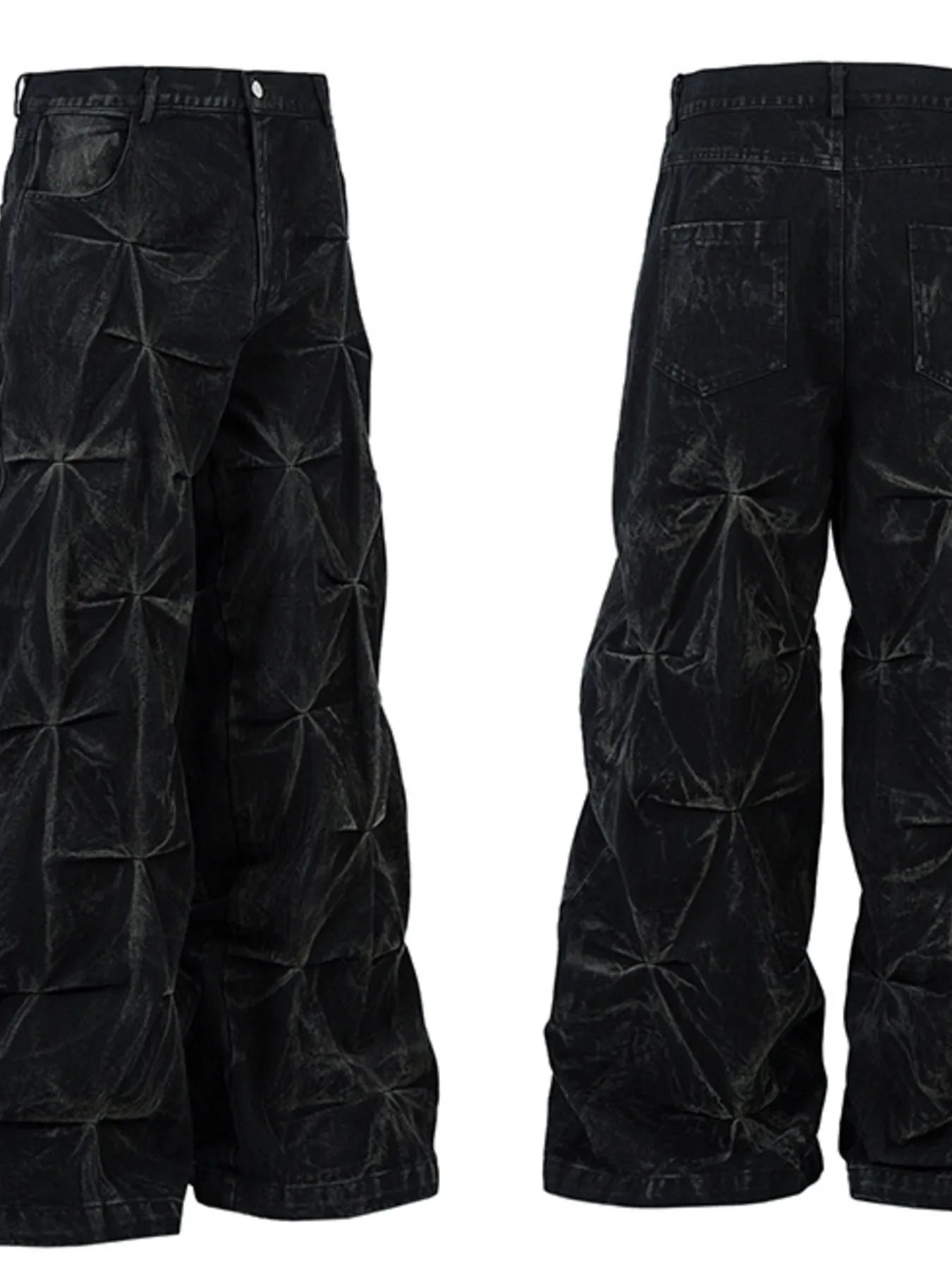 Men's Wide Leg Jeans with Ruched Detail