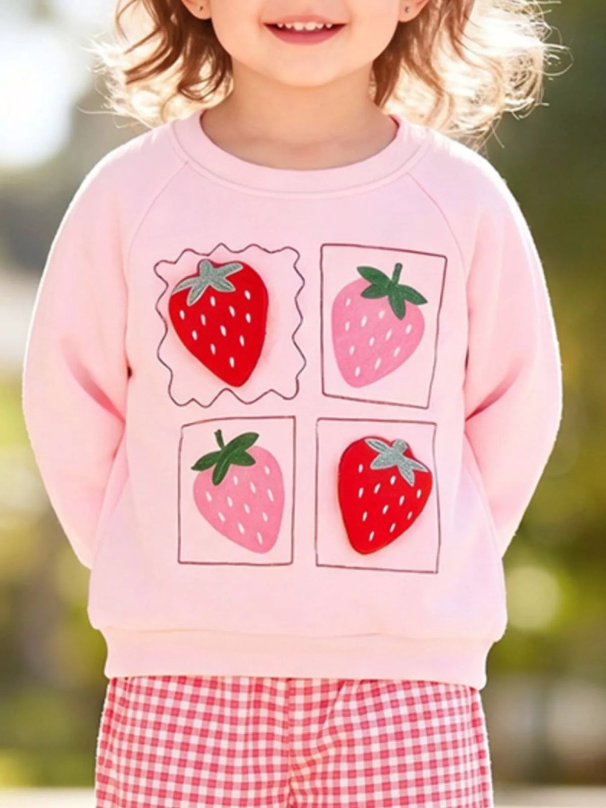 Children's Strawberry Graphic Sweatshirt and Gingham Pants Set