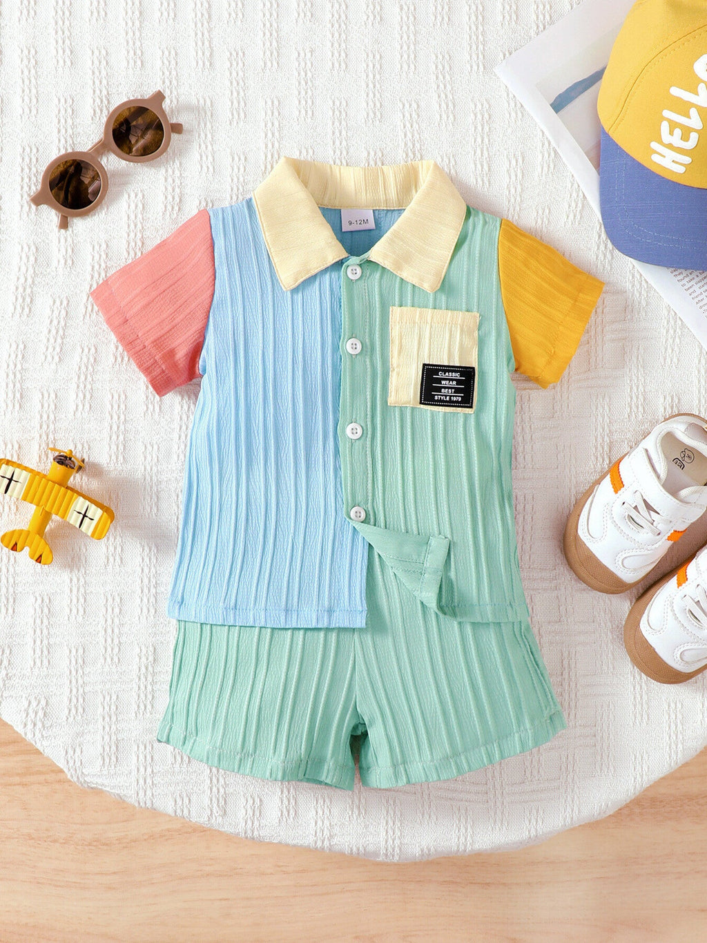 Children's Color Block Shirt and Shorts Set