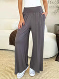 Smocked Wide Waistband Wide Leg Palazzo Pants