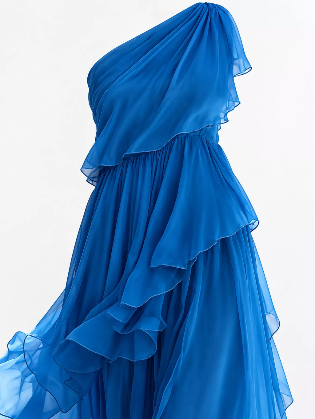 One-Shoulder Ruffled Chiffon Maxi Dress
