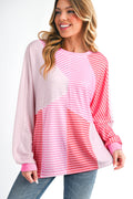 Stripe Colorblock Reverse Seam Long Sleeve Top