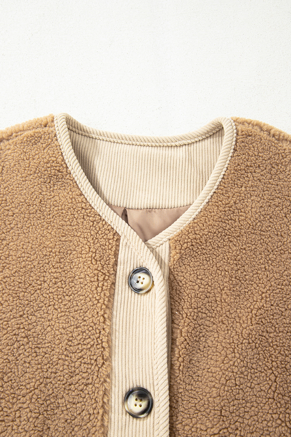 Fleece Corduroy Patchwork Button Up Jacket