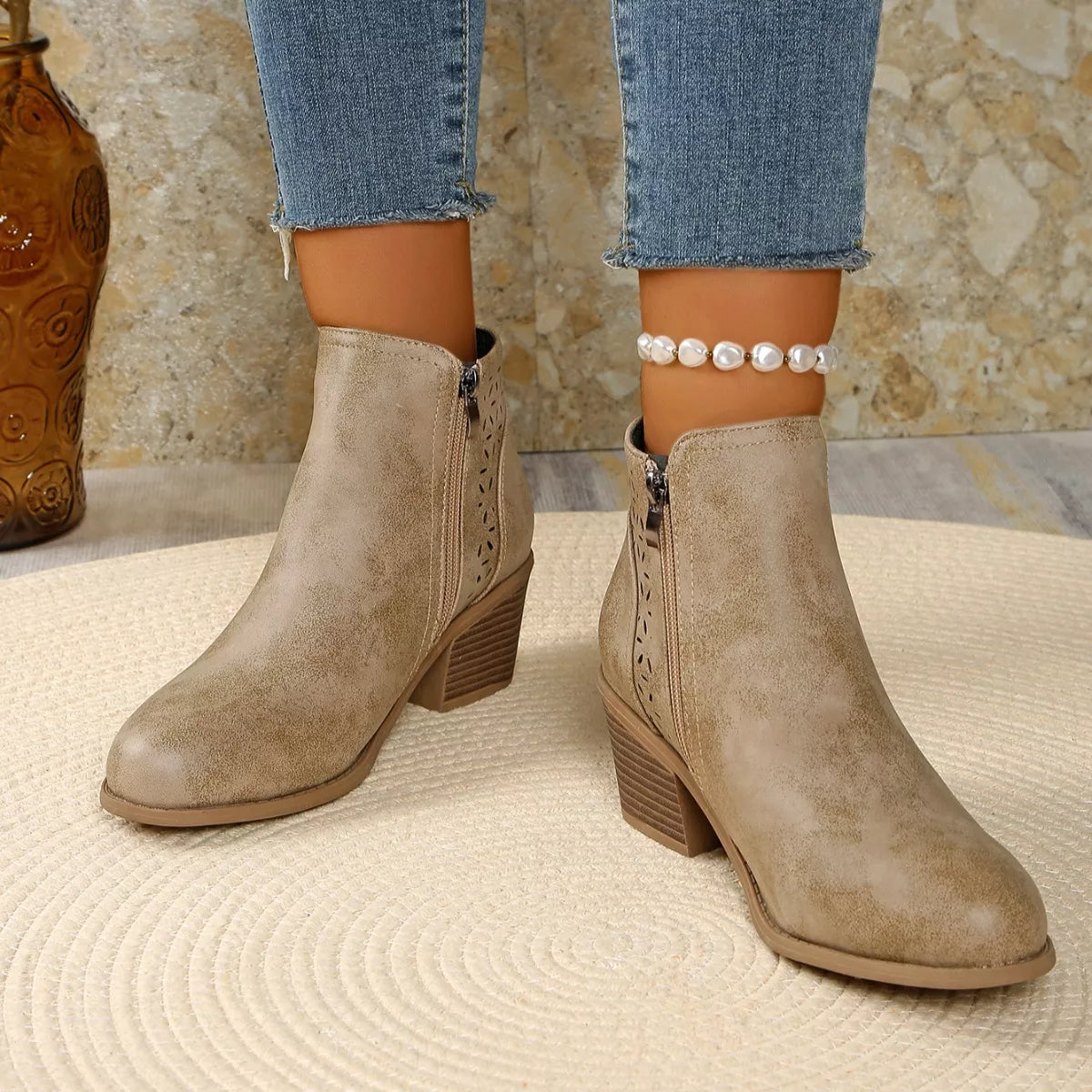 Point Toe Block Heels Boots