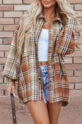 Plaid Colorblock Patchwork Snap Buttoned Shacket