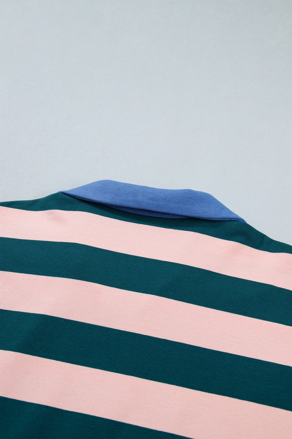 Green Stripe Quarter-Zip Metal Zipper Cover Stitch Hem Top