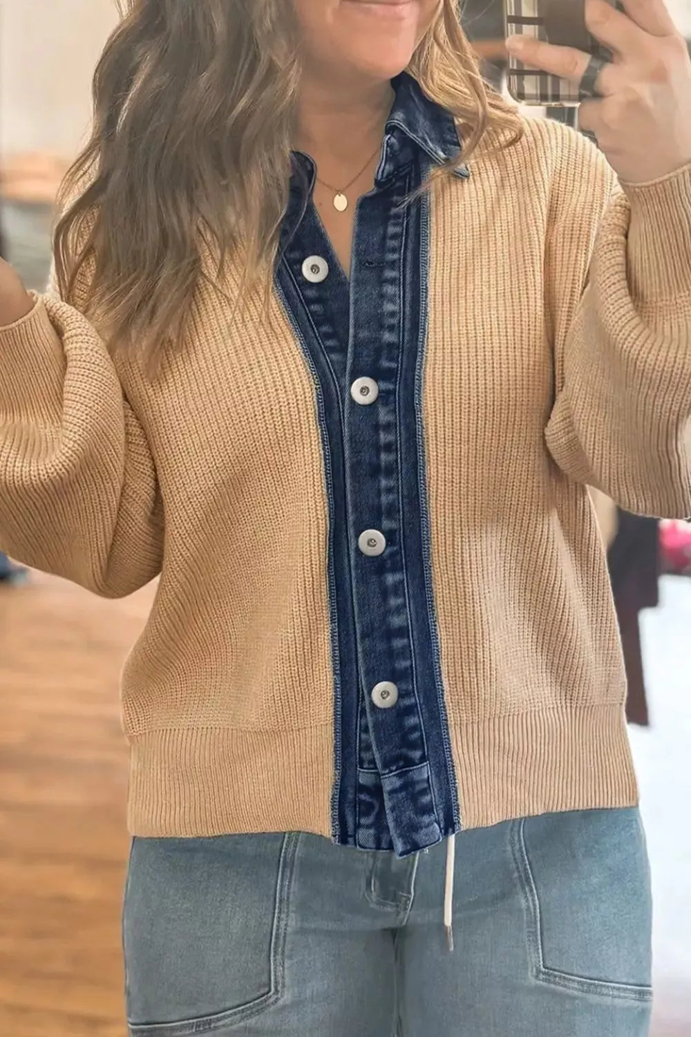 Drop Shoulder Placket Paneling Shirt Collar Long Sleeve Cardigan