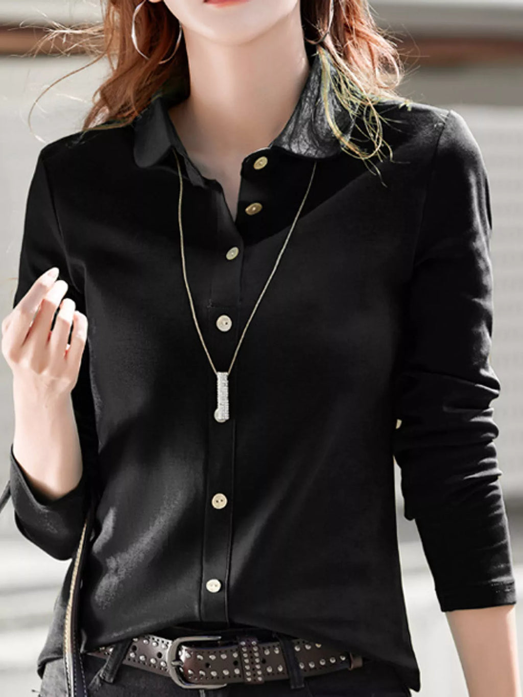 Full Size Button-Down Long Sleeve Shirt Plus Size