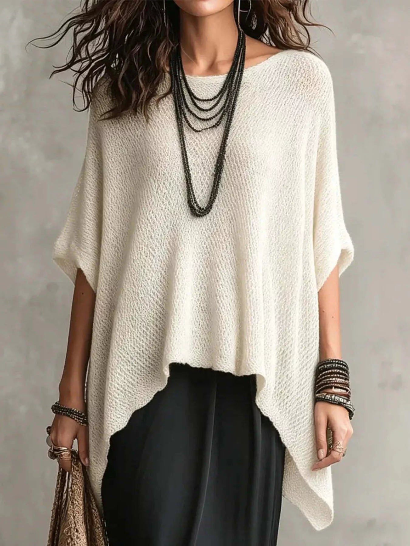 Full Size Loose Knit Cover Up with Asymmetrical Hem Plus Size