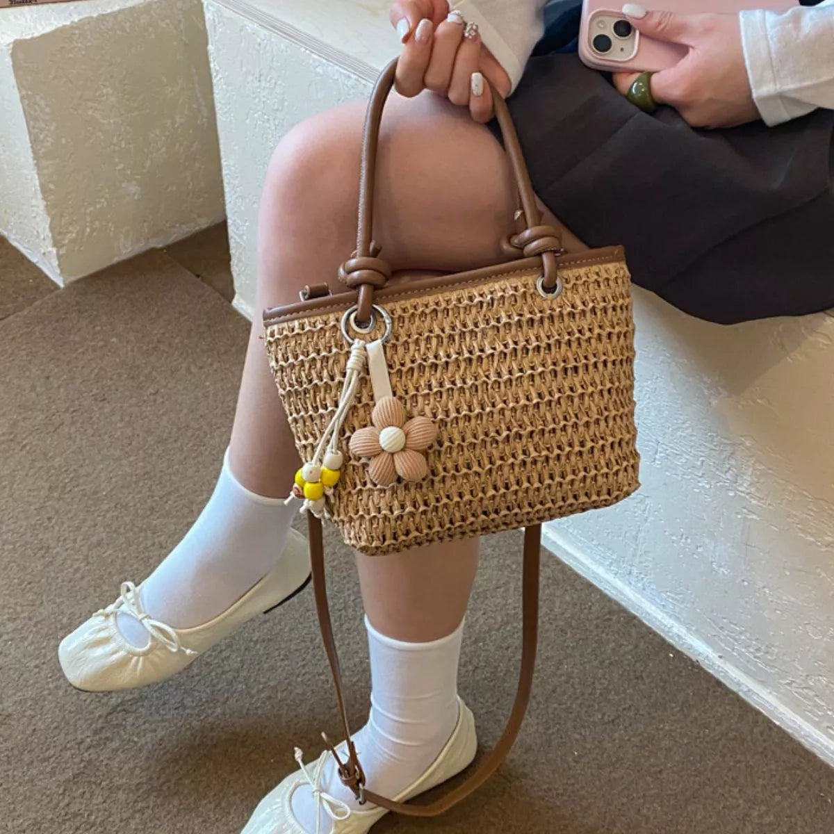 Woven Straw Shoulder Bag