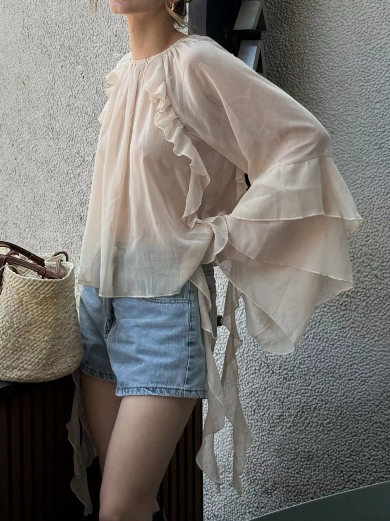 Ruffled Flare Sleeve Blouse