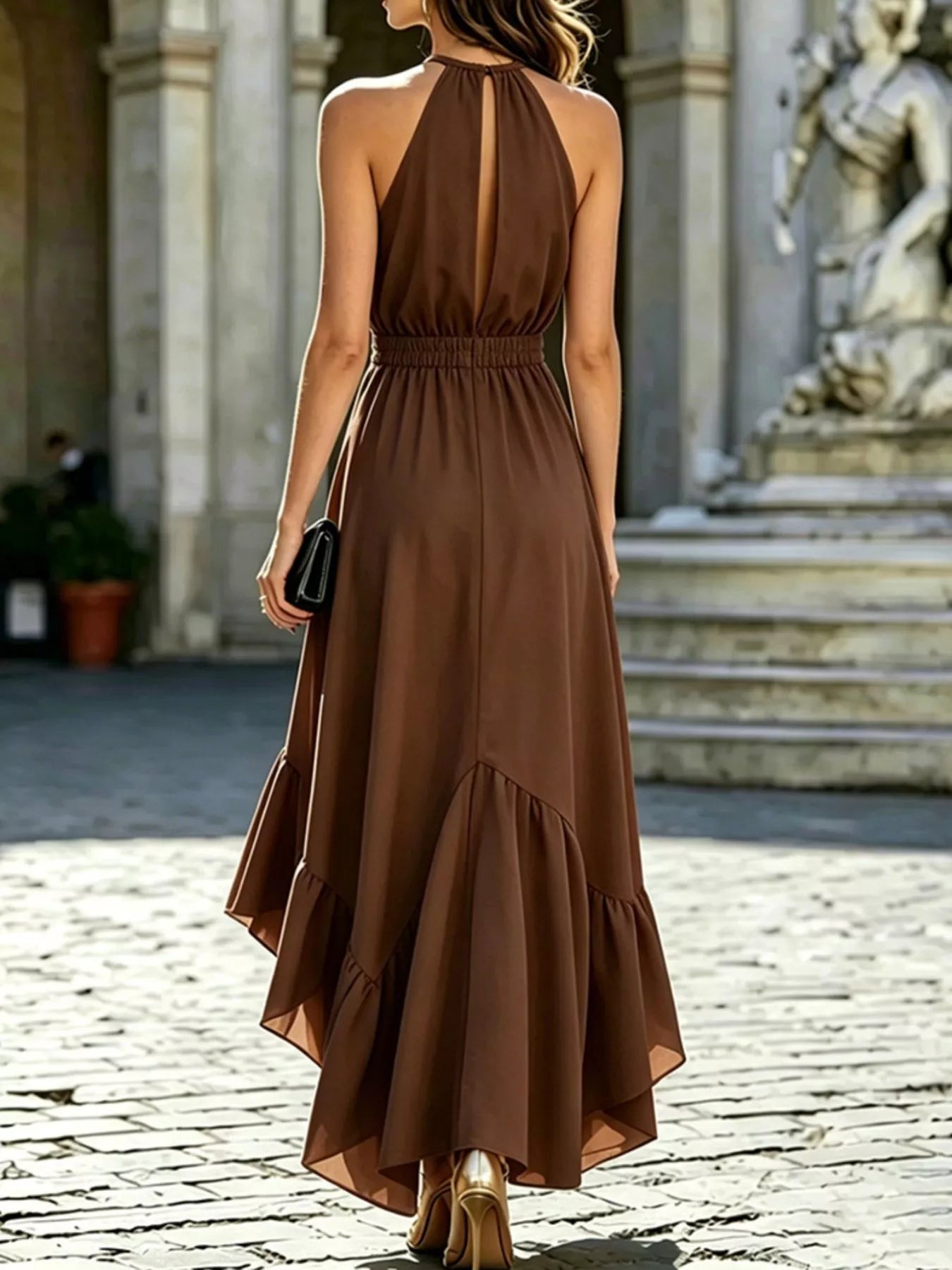Ruffled High-Low Sleeveless Maxi Dress