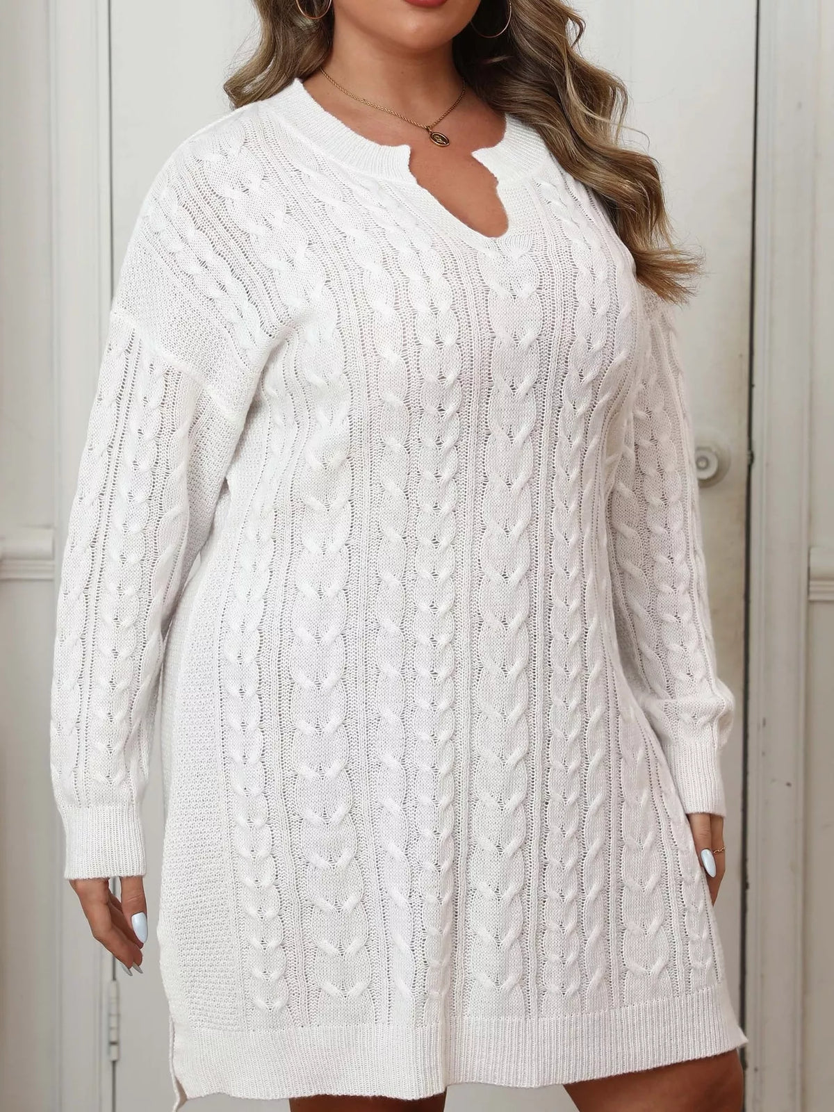 Plus Size Cable Knit Long Sleeve Sweater Dress
