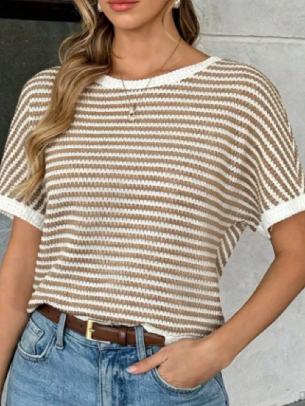Striped Knit Relaxed Fit T-Shirt