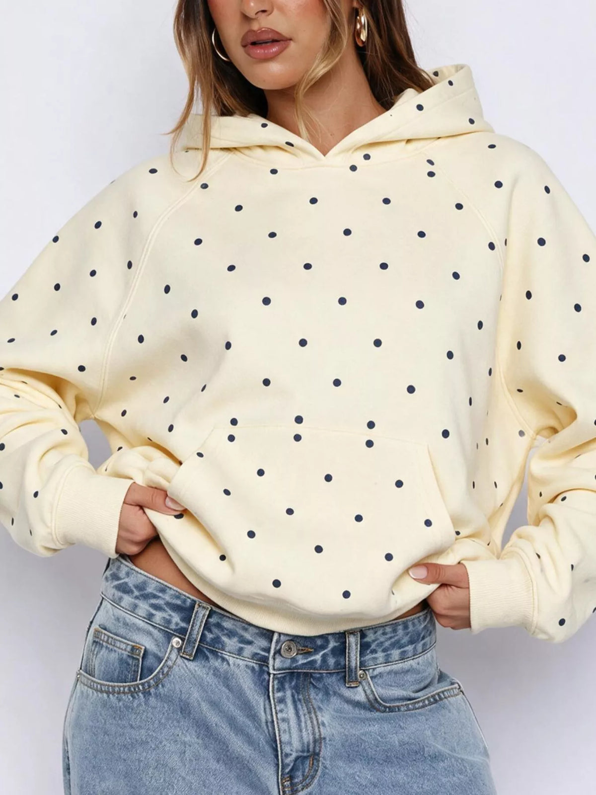 Polka Dot Kangaroo Pocket Hoodie